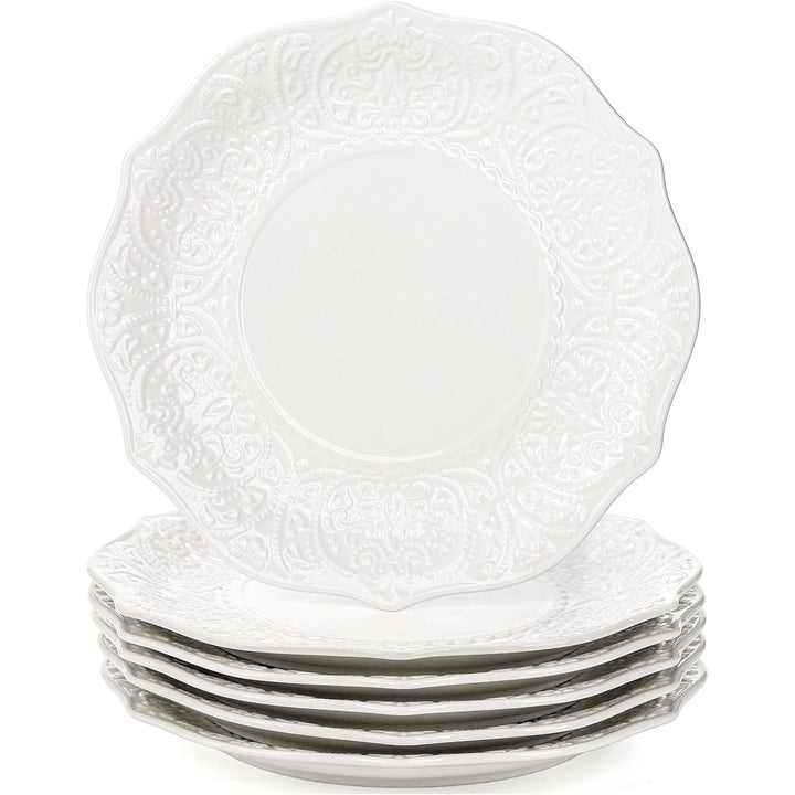 SOUJOY Set of 6 Salad Plate, 8 Inch Porcelain Dessert Serving Plates, Embossed Printing Small Dinner Dish for Pancakes, Steak, Microwave, Dishwasher Safe 7 - Just Closeouts Canada Inc.