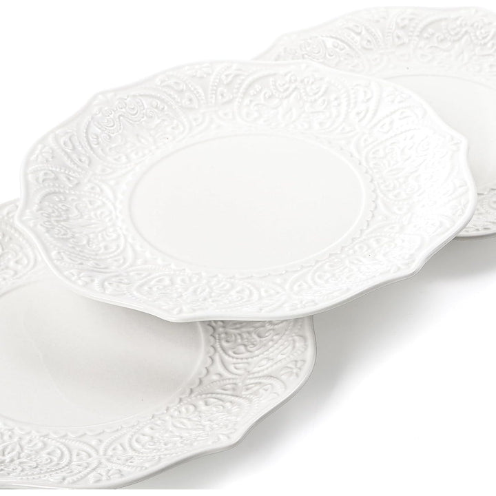SOUJOY Set of 6 Salad Plate, 8 Inch Porcelain Dessert Serving Plates, Embossed Printing Small Dinner Dish for Pancakes, Steak, Microwave, Dishwasher Safe 7 - Just Closeouts Canada Inc.