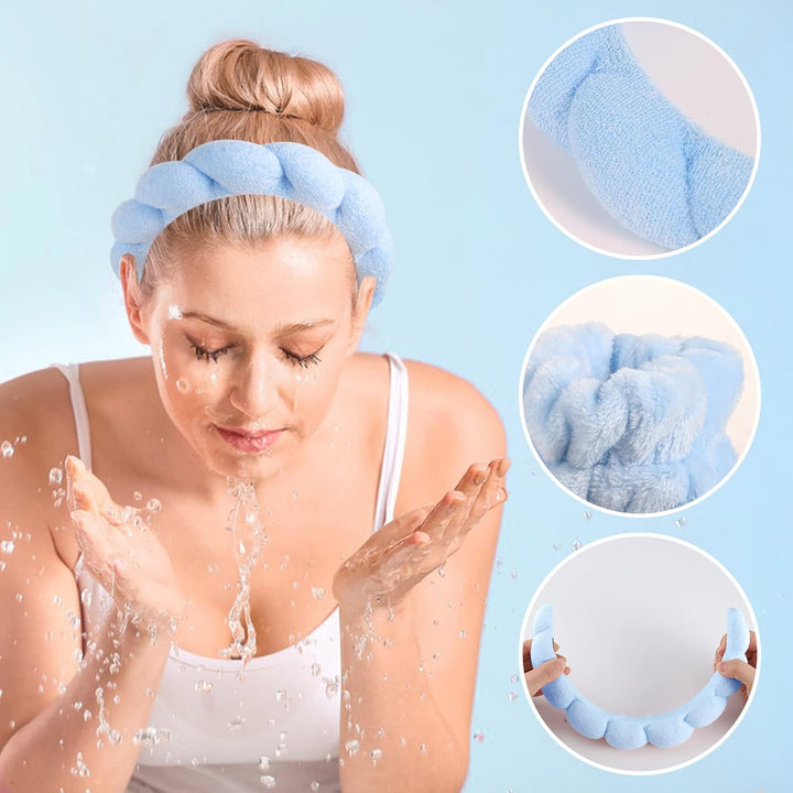 Spa Headbands for Women Skincare Headband Blue Makeup Headband for Washing Face Hair Headband and Wristband Valentine's Day Gifts for Women Teen Girl - Just Closeouts Canada Inc.