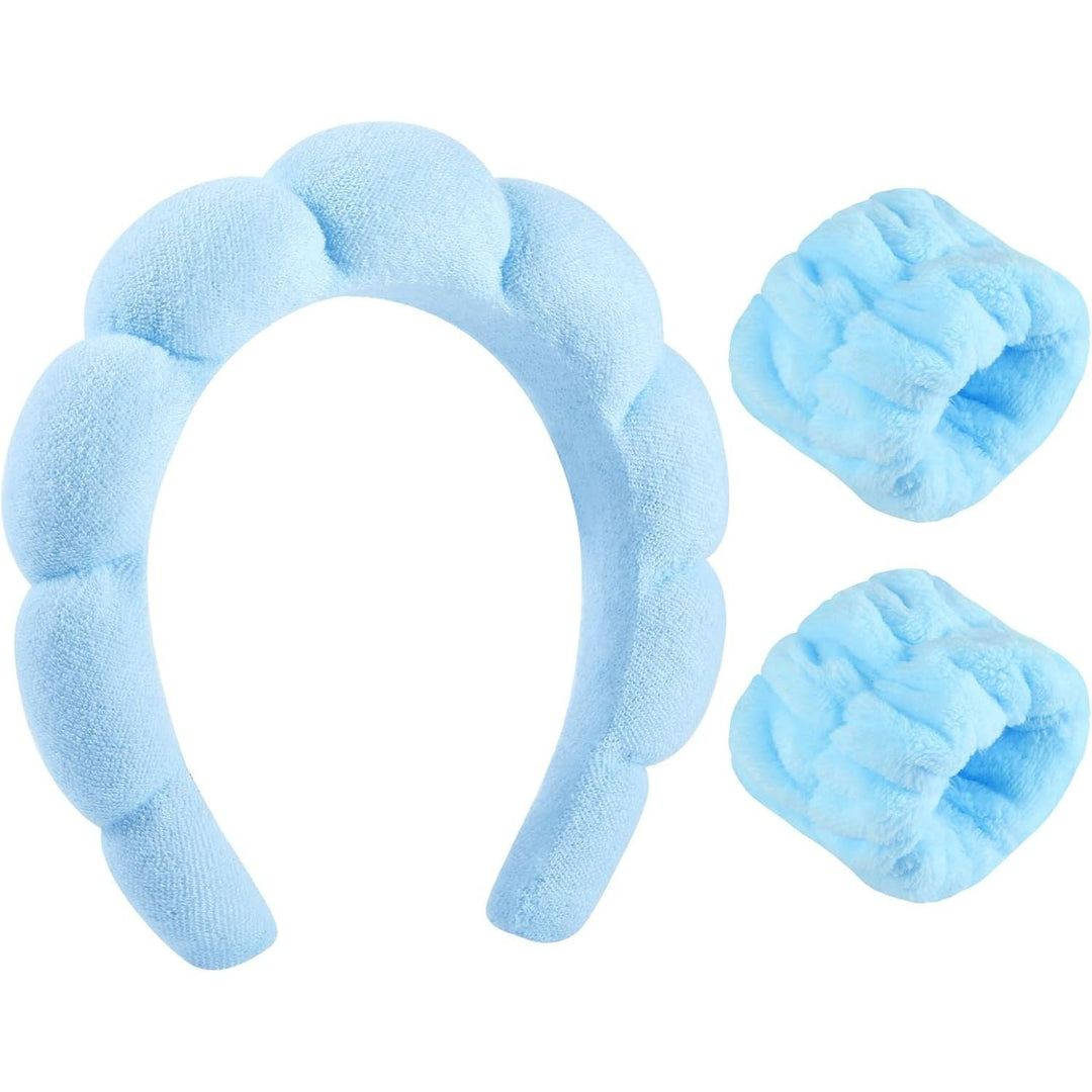 Spa Headbands for Women Skincare Headband Blue Makeup Headband for Washing Face Hair Headband and Wristband Valentine's Day Gifts for Women Teen Girl - Just Closeouts Canada Inc.