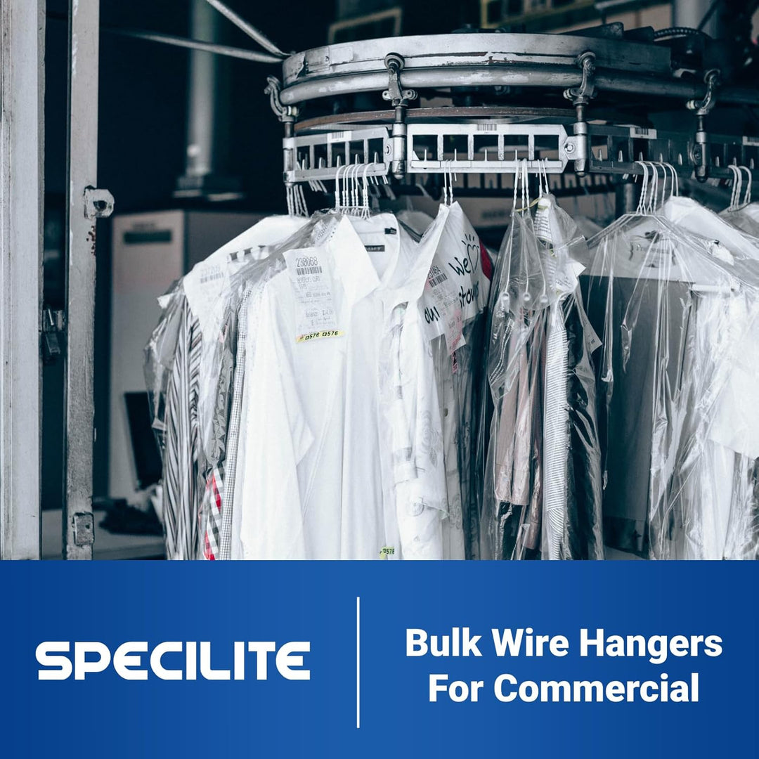 SPECILITE Metal Wire Hangers 100 Pack, Bulk for Commercial and Home, 16 Inch 12 Gauge Ultra Thin for Standard Size Clothes, Coats, Suits, Shirts - White - Just Closeouts Canada Inc.