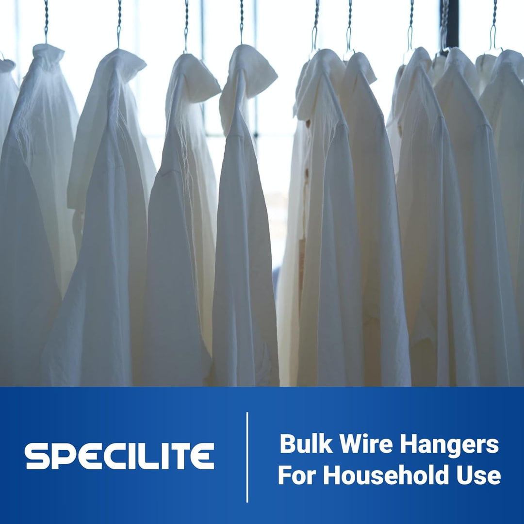 SPECILITE Metal Wire Hangers 100 Pack, Bulk for Commercial and Home, 16 Inch 12 Gauge Ultra Thin for Standard Size Clothes, Coats, Suits, Shirts - White - Just Closeouts Canada Inc.