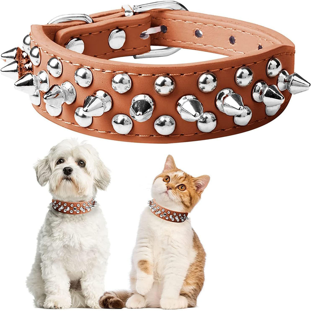 Spiked PU Leather Puppy Collar – Brown, XS - Just Closeouts Canada Inc.