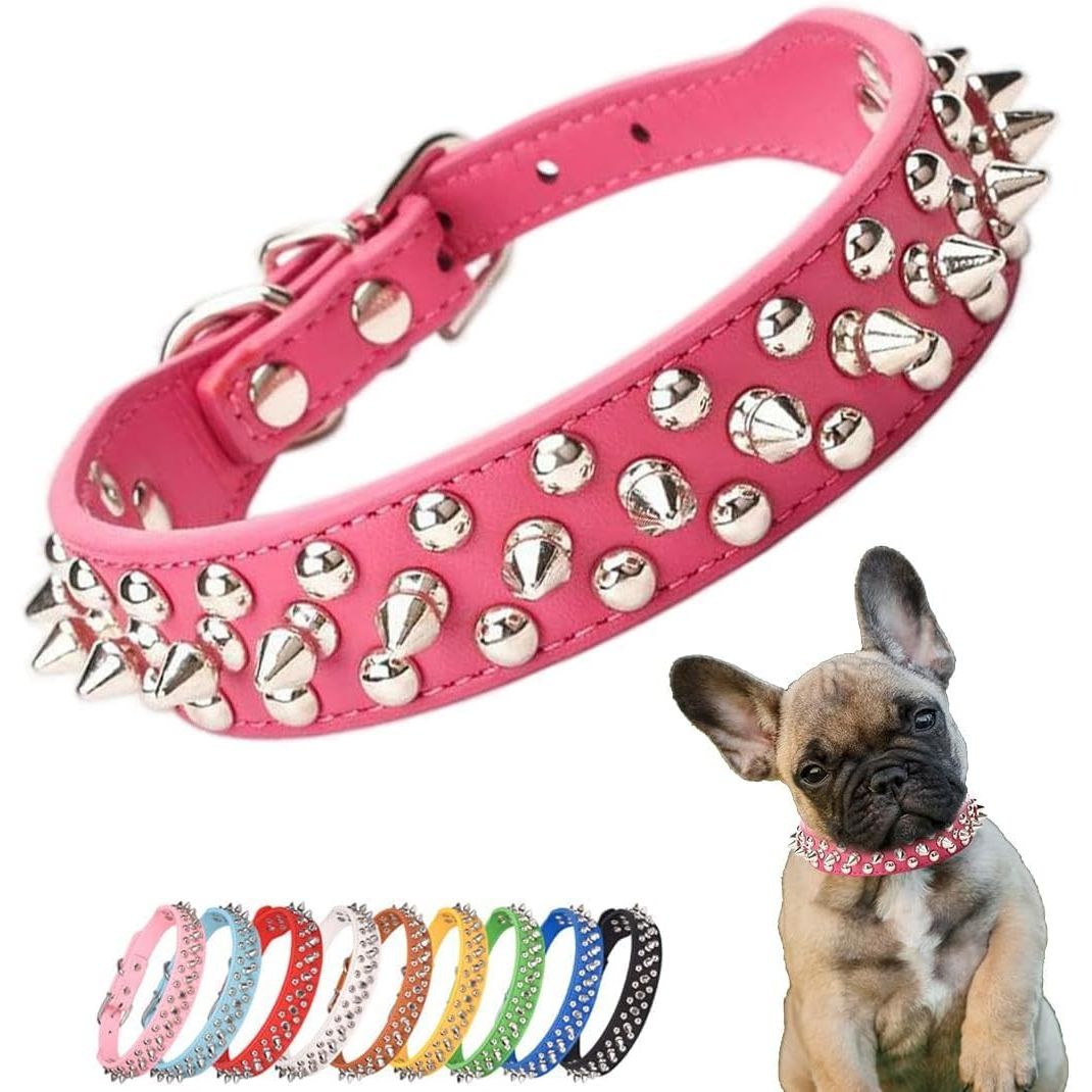 Spiked PU Leather Puppy Collar – Hot Pink, S - Just Closeouts Canada Inc.