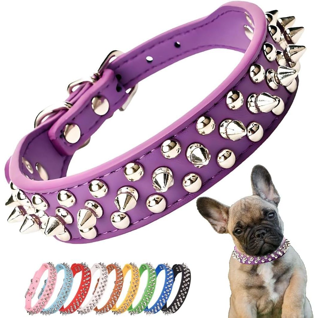 Spiked PU Leather Puppy Collar – Purple, L - Just Closeouts Canada Inc.