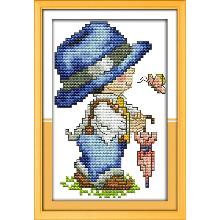 Spring child stamped cross-stitch pattern