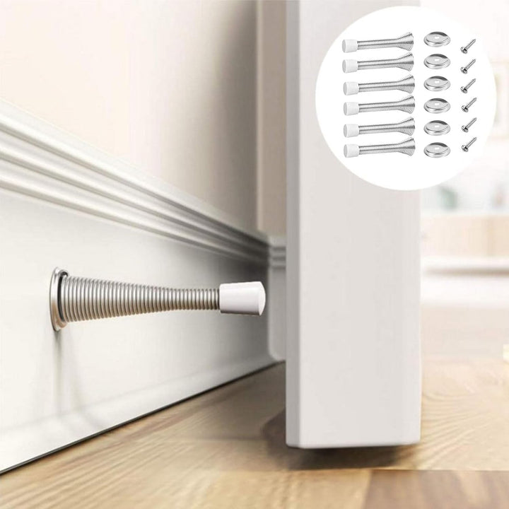 Spring Door Stopper, Wall Mounted Spring Doorstop, Screw - in Flexible Steel Stoppers with White Rubber Bumper Tips,Protect Walls from Bumps,Marks and Damages for Homes, Offices (White, 6PCS) - Just Closeouts Canada Inc.