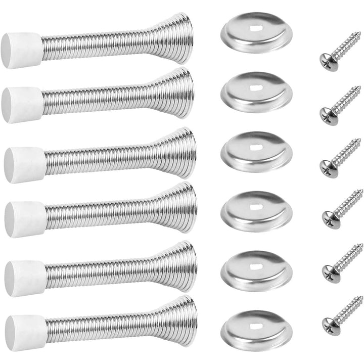 Spring Door Stopper, Wall Mounted Spring Doorstop, Screw - in Flexible Steel Stoppers with White Rubber Bumper Tips,Protect Walls from Bumps,Marks and Damages for Homes, Offices (White, 6PCS) - Just Closeouts Canada Inc.