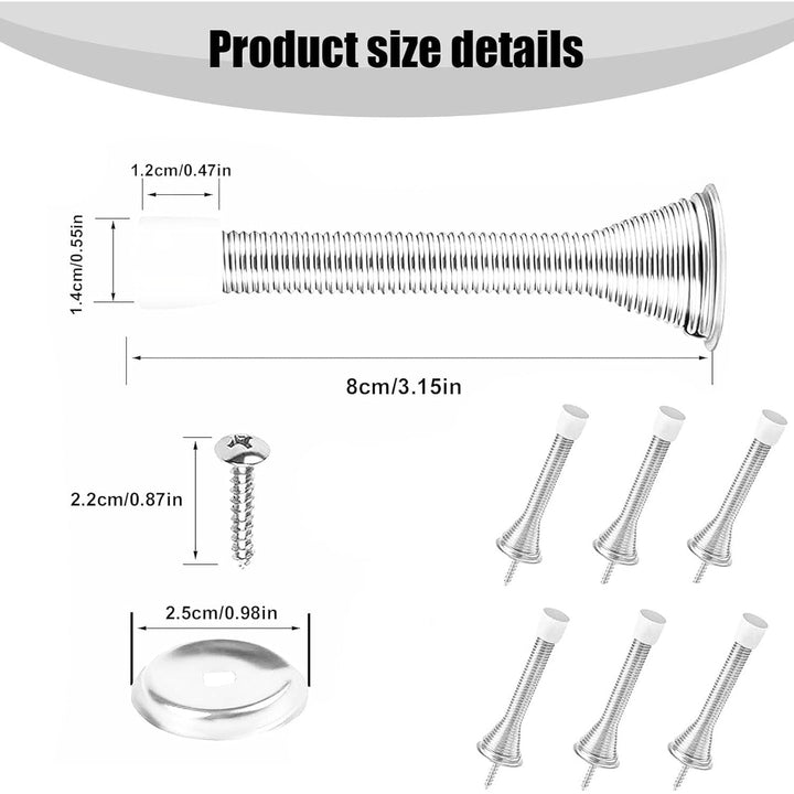 Spring Door Stopper, Wall Mounted Spring Doorstop, Screw - in Flexible Steel Stoppers with White Rubber Bumper Tips,Protect Walls from Bumps,Marks and Damages for Homes, Offices (White, 6PCS) - Just Closeouts Canada Inc.