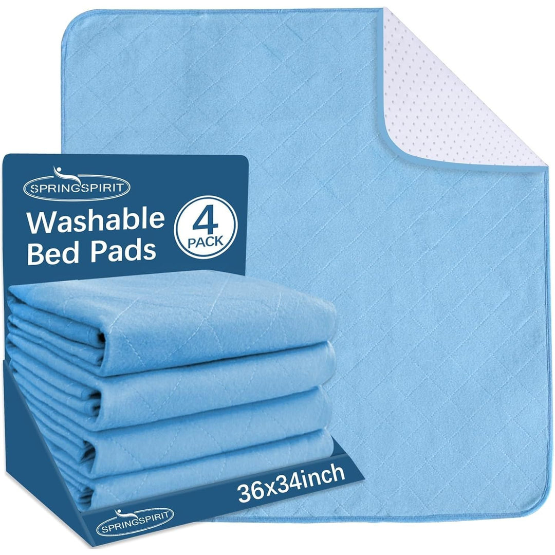 SPRINGSPIRIT Washable Bed Pads for Incontinence 34'' x 36'' (4 Pack), Absorbent Waterproof Bed Pads with Non - Slip Back for Adults, Kids, Blue - Just Closeouts Canada Inc.