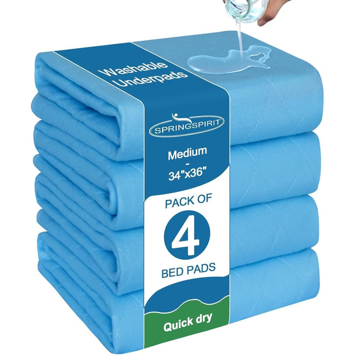 SPRINGSPIRIT Washable Bed Pads for Incontinence 34'' x 36'' (4 Pack), Absorbent Waterproof Bed Pads with Non - Slip Back for Adults, Kids, Blue - Just Closeouts Canada Inc.