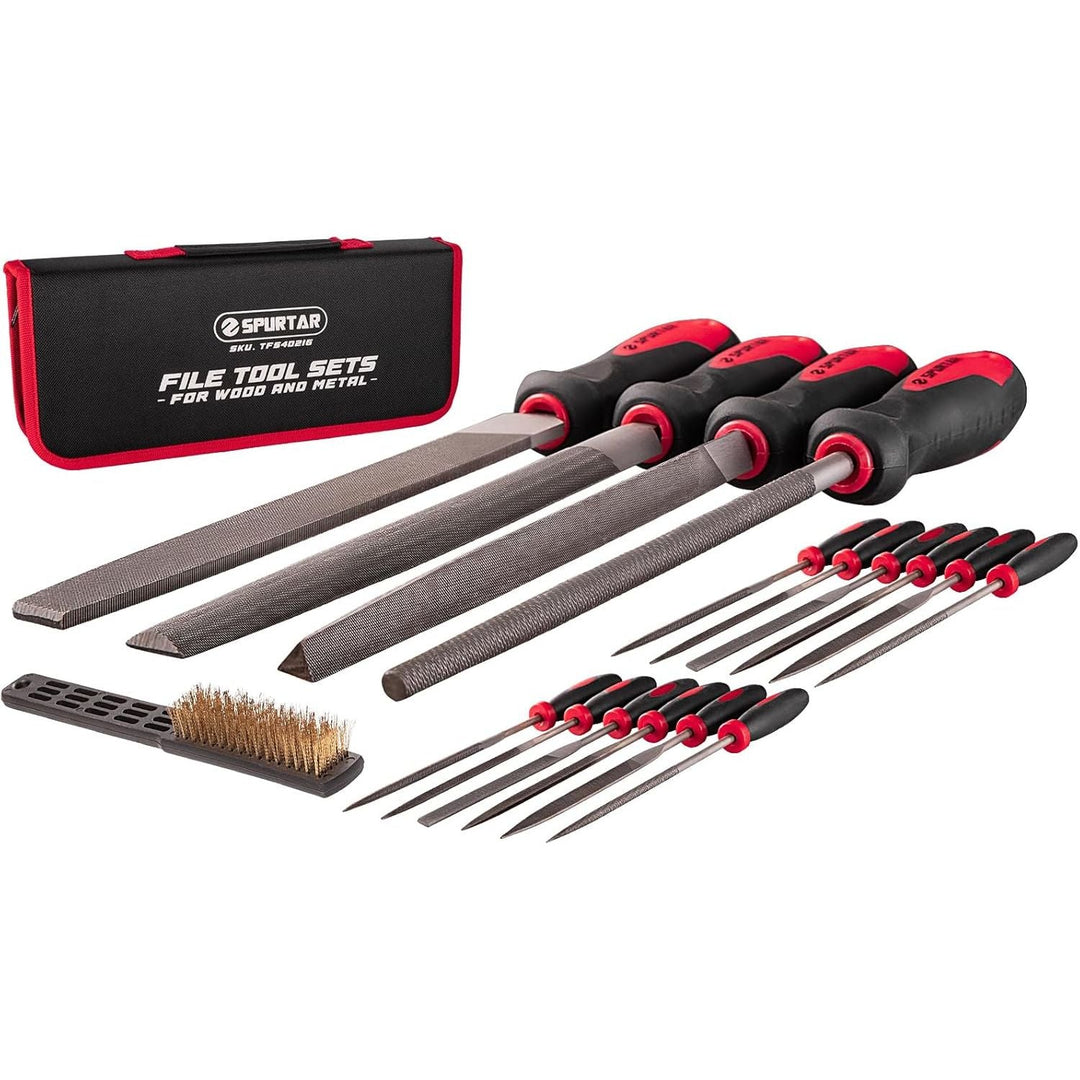 Spurtar 18pcs Metal File Set 4pcs Long Metal File 12pcs Needle File with Wire Brush T12 for Wood Steel Aluminum Copper Jewelry Ceramic Glass Plastic DIY Gadget for Men - Just Closeouts Canada Inc.