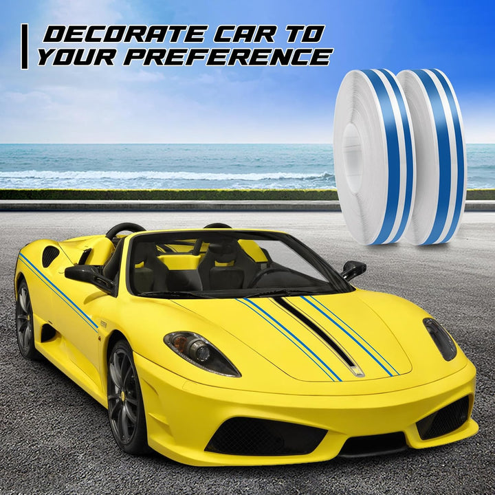 Spurtar Blue Racing Stripes, Vinyl Wrap Car Pinstripe Tape Pinstriping Tape,DIY Car Decals Motorcycles Bicycles Accessories for Men Women, 2 Rolls x 32Ft, 1/5” Stripe+ 1/10" Gap+ 1/10” Stripe - Just Closeouts Canada Inc.