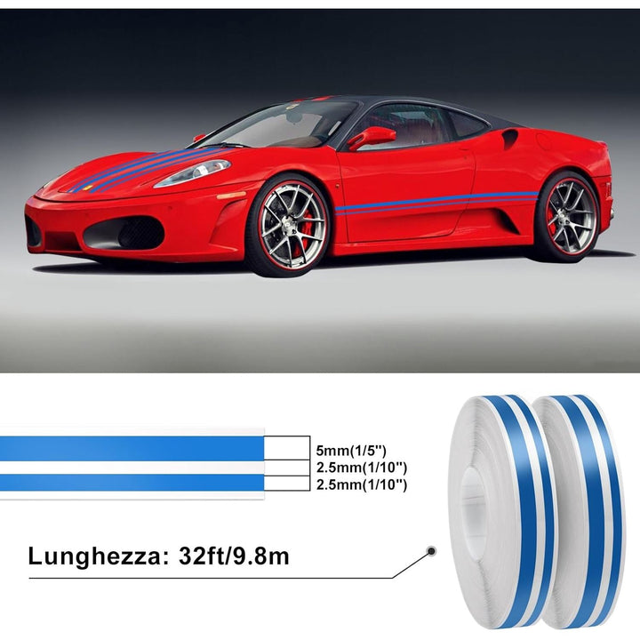 Spurtar Blue Racing Stripes, Vinyl Wrap Car Pinstripe Tape Pinstriping Tape,DIY Car Decals Motorcycles Bicycles Accessories for Men Women, 2 Rolls x 32Ft, 1/5” Stripe+ 1/10" Gap+ 1/10” Stripe - Just Closeouts Canada Inc.