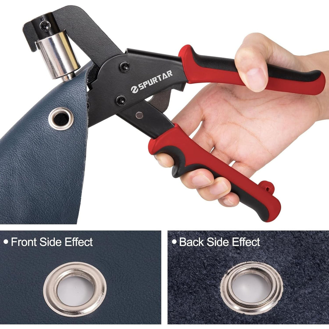 Spurtar Grommet Tool Kit 3/8'' Handheld Grommet Kit Magnetic Eyelet Tool with 10mm Hollow Punch and 500pcs Eyelets for Leather Fabric Belt Tarp Tent Bag Curtain Cardboard - Just Closeouts Canada Inc.