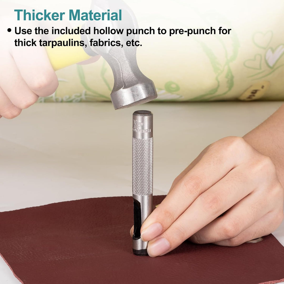 Spurtar Grommet Tool Kit 3/8'' Handheld Grommet Kit Magnetic Eyelet Tool with 10mm Hollow Punch and 500pcs Eyelets for Leather Fabric Belt Tarp Tent Bag Curtain Cardboard - Just Closeouts Canada Inc.