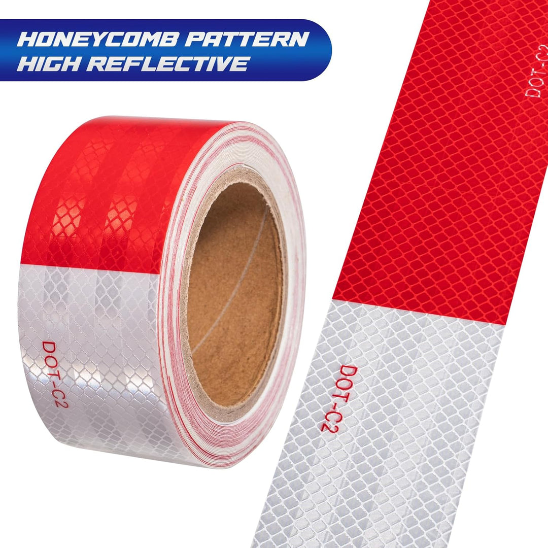 Spurtar Reflective Tape, Red and White Reflectors to Caution Road Tape, Strong Adhesive Reflective Stickers Waterproof Safety Warning Accessories for Vehicles Trailers Boats, 2" x 32FT - Just Closeouts Canada Inc.