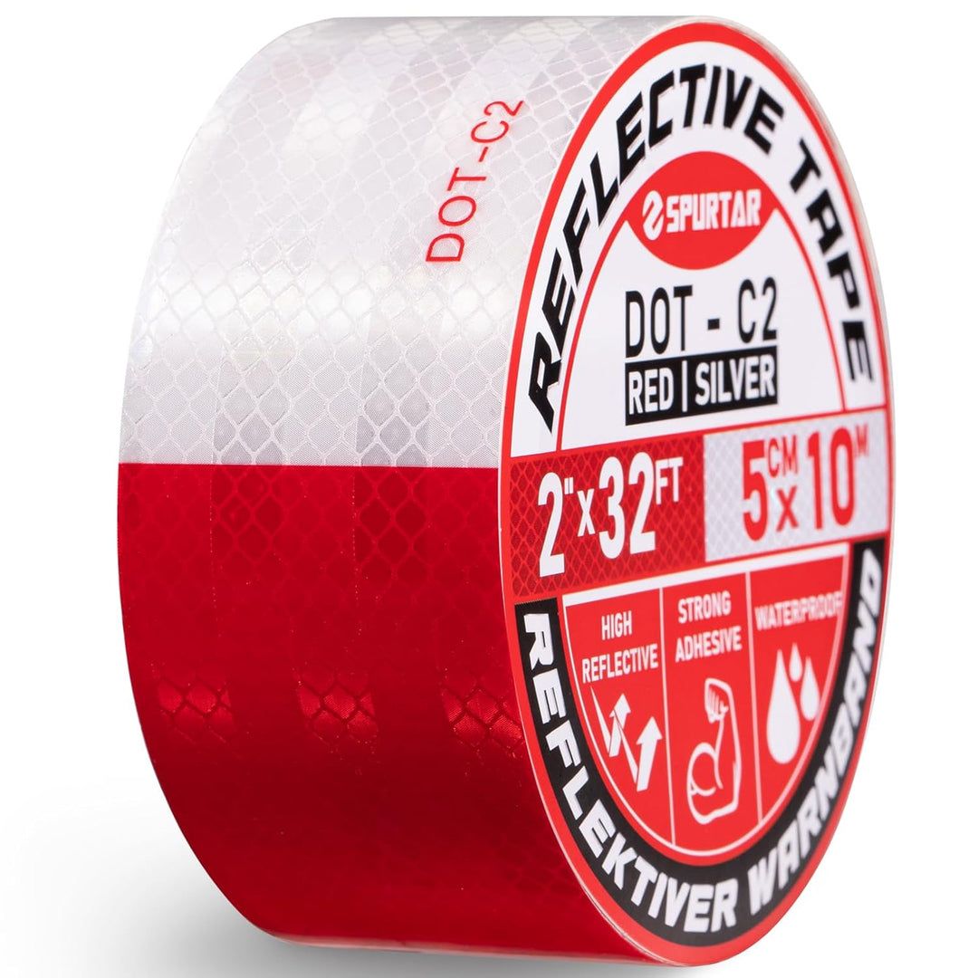 Spurtar Reflective Tape, Red and White Reflectors to Caution Road Tape, Strong Adhesive Reflective Stickers Waterproof Safety Warning Accessories for Vehicles Trailers Boats, 2" x 32FT - Just Closeouts Canada Inc.