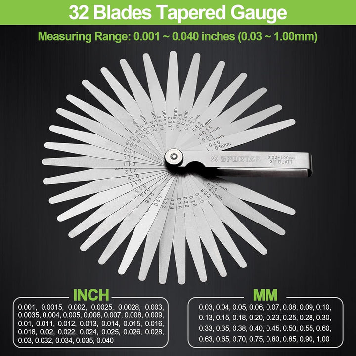 Spurtar Tapered Feeler Gauge, 32 Blades 0.001 - 0.04"/ 0.03 - 1.00mm Dual Marked Imperial and Metric Feeler Gauges Set, Gap Width Thickness Measuring Guage Tool for Guitar, Spark Plugs - Just Closeouts Canada Inc.
