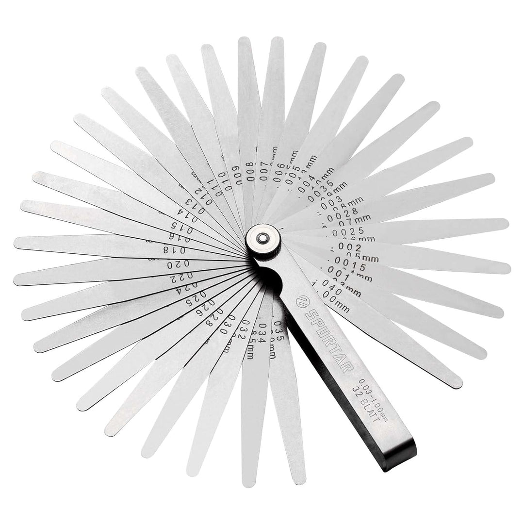 Spurtar Tapered Feeler Gauge, 32 Blades 0.001 - 0.04"/ 0.03 - 1.00mm Dual Marked Imperial and Metric Feeler Gauges Set, Gap Width Thickness Measuring Guage Tool for Guitar, Spark Plugs - Just Closeouts Canada Inc.