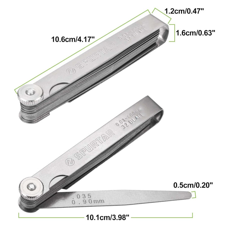 Spurtar Tapered Feeler Gauge, 32 Blades 0.001 - 0.04"/ 0.03 - 1.00mm Dual Marked Imperial and Metric Feeler Gauges Set, Gap Width Thickness Measuring Guage Tool for Guitar, Spark Plugs - Just Closeouts Canada Inc.