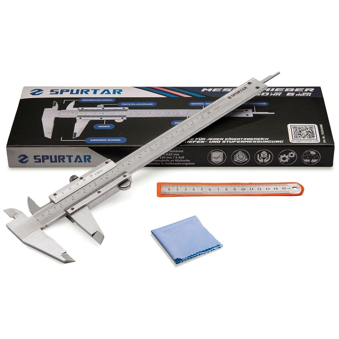 Spurtar Vernier Caliper Measuring Tool 6", 0 - 6Inch/0 - 150mm Manual Non Digital Caliper, 0.001"/0.02mm High Precision Durable Micrometer - Just Closeouts Canada Inc.655302158944