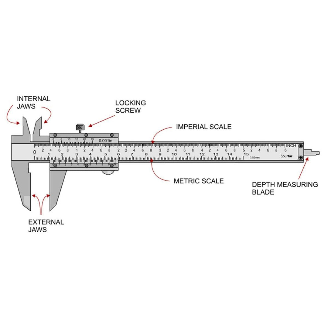 Spurtar Vernier Caliper Measuring Tool 6", 0 - 6Inch/0 - 150mm Manual Non Digital Caliper, 0.001"/0.02mm High Precision Durable Micrometer - Just Closeouts Canada Inc.655302158944