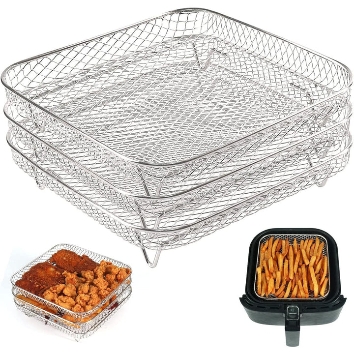 Square Air Fryer Basket Accessories, 3 Layer 8x8 inch Stainless Steel Stackable Grill Dehydrator Rack for Ninja, Gowise, Phillips Cosori - Just Closeouts Canada Inc.X004L2FJ7D