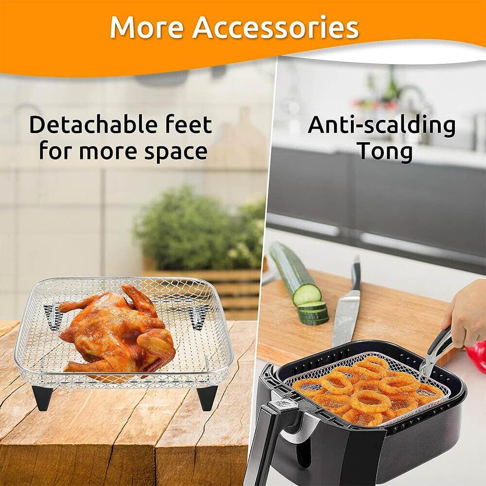 Square Air Fryer Basket Accessories, 3 Layer 8x8 inch Stainless Steel Stackable Grill Dehydrator Rack for Ninja, Gowise, Phillips Cosori - Just Closeouts Canada Inc.X004L2FJ7D