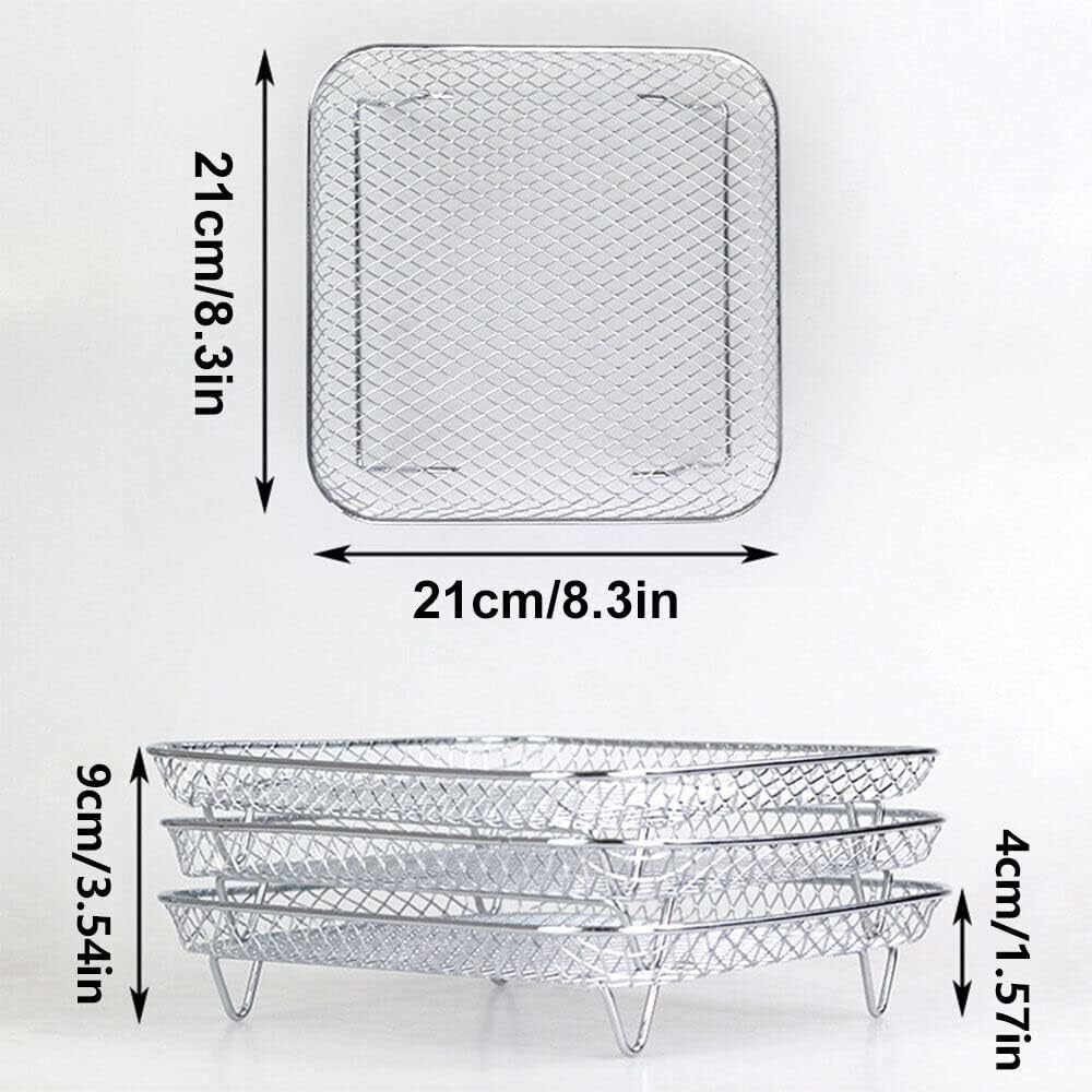 Square Air Fryer Basket Accessories, 3 Layer 8x8 inch Stainless Steel Stackable Grill Dehydrator Rack for Ninja, Gowise, Phillips Cosori - Just Closeouts Canada Inc.X004L2FJ7D