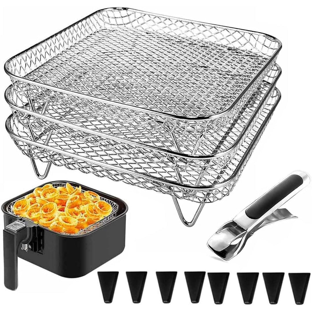 Square Air Fryer Basket Accessories, 3 Layer 8x8 inch Stainless Steel Stackable Grill Dehydrator Rack for Ninja, Gowise, Phillips Cosori - Just Closeouts Canada Inc.X004L2FJ7D