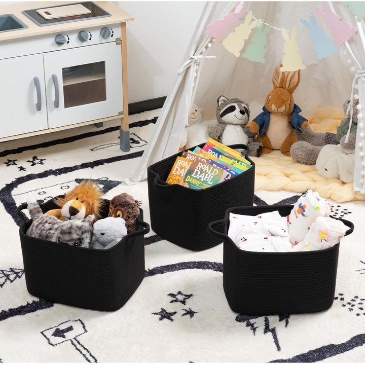 Square Storage Basket for Shelves, Cotton Rope Woven Storage Basket for Books, Toys, Towels, 13 x 9.8 x 8.9 inches, Black - Just Closeouts Canada Inc.