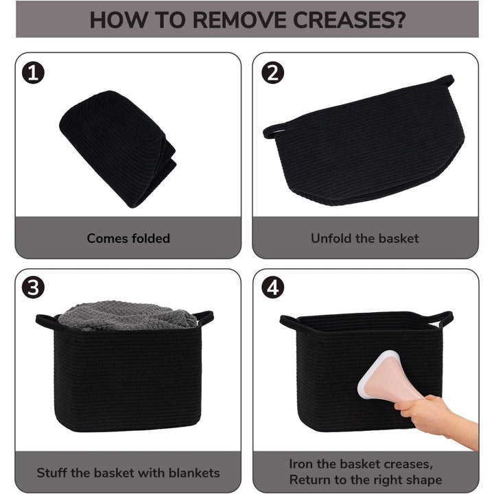 Square Storage Basket for Shelves, Cotton Rope Woven Storage Basket for Books, Toys, Towels, 13 x 9.8 x 8.9 inches, Black - Just Closeouts Canada Inc.