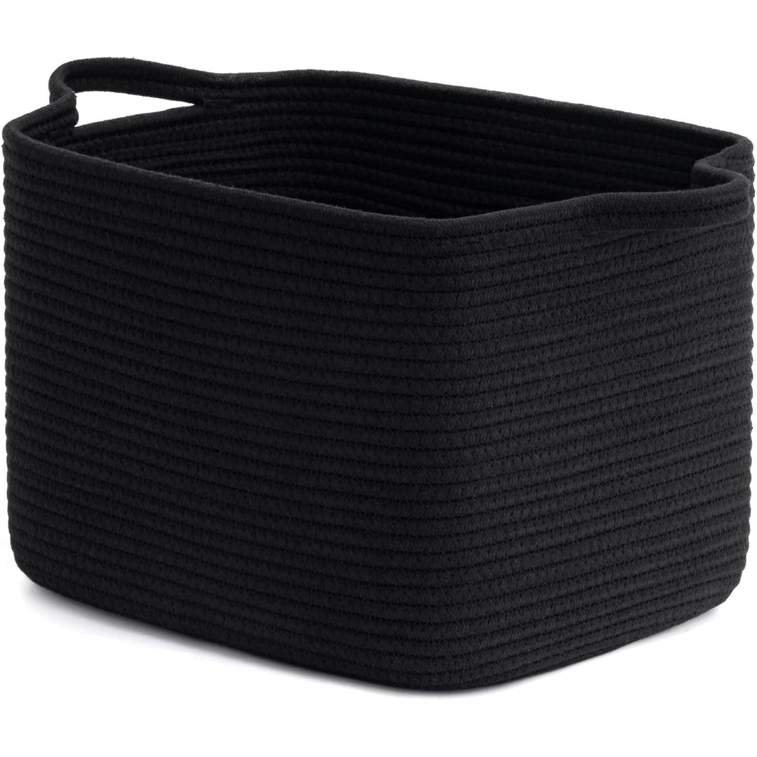 Square Storage Basket for Shelves, Cotton Rope Woven Storage Basket for Books, Toys, Towels, 13 x 9.8 x 8.9 inches, Black - Just Closeouts Canada Inc.