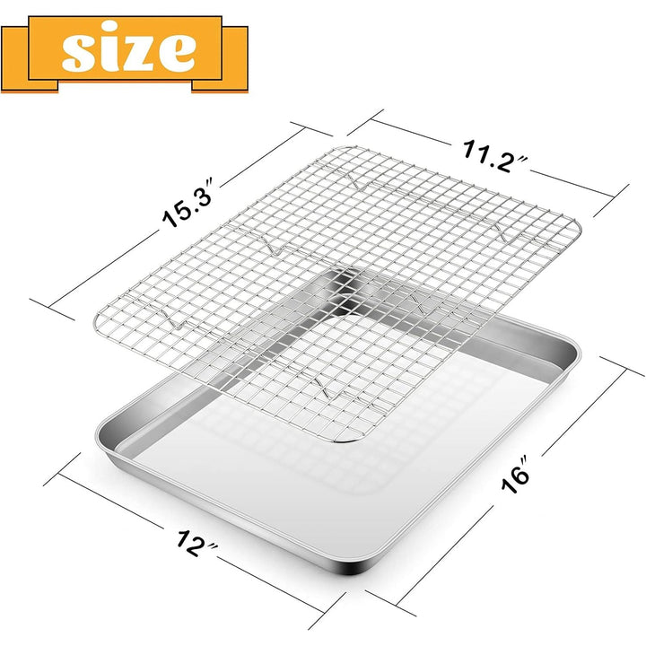 Stainless Steel Baking Sheet with Rack Set, E - far 16”x12” Cookie Sheet Pan for Oven, Rimmed Metal Tray with Wire Cooling Rack for Cooking Roasting Resting Bacon Meat Steak - Dishwasher Safe - Just Closeouts Canada Inc.
