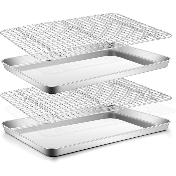 Stainless Steel Baking Sheet with Rack Set, E - far 16”x12” Cookie Sheet Pan for Oven, Rimmed Metal Tray with Wire Cooling Rack for Cooking Roasting Resting Bacon Meat Steak - Dishwasher Safe - Just Closeouts Canada Inc.