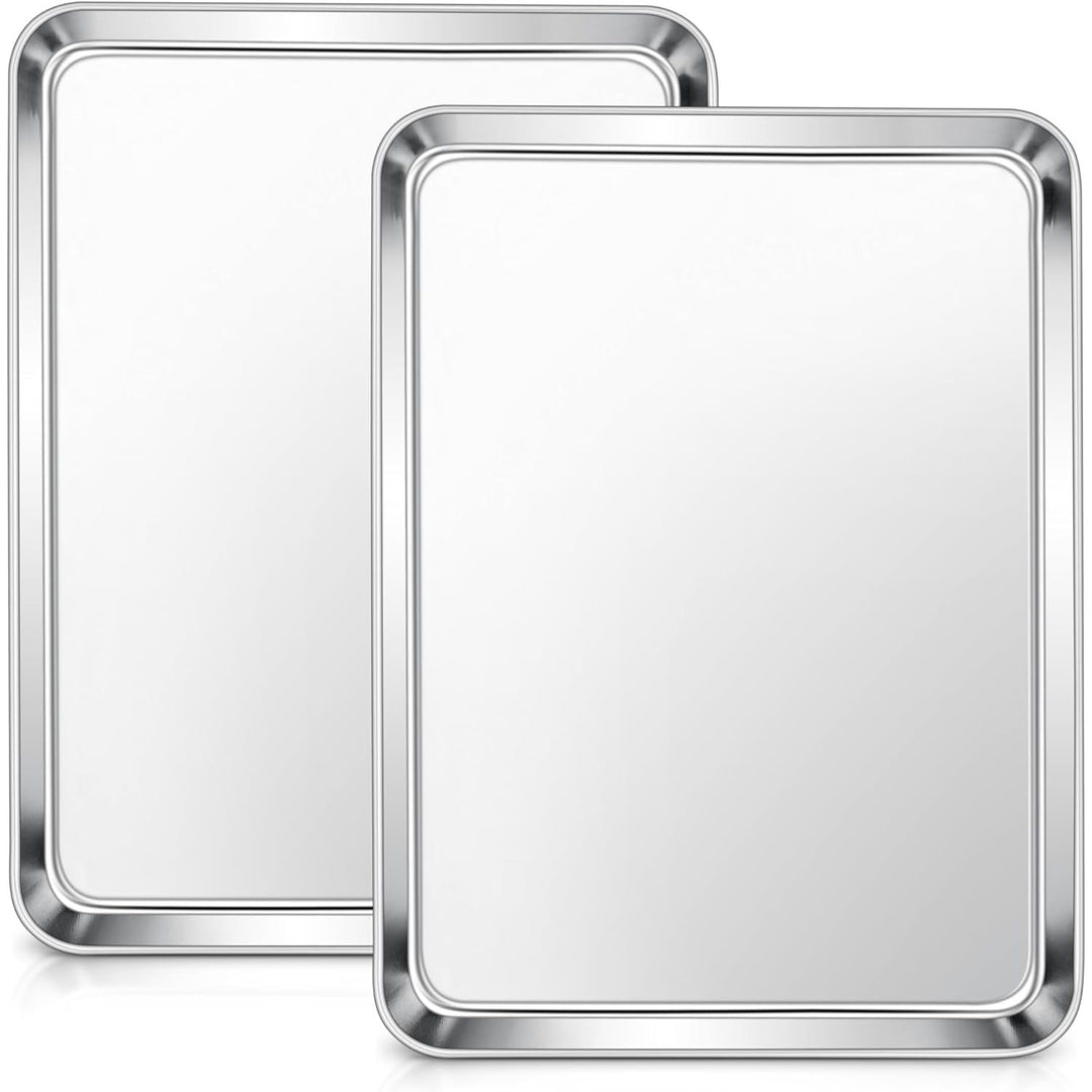 Stainless Steel Baking Sheets, 12.4” x9.7” x 1” Baking Cookie Sheets Pans for Oven, Non - toxic Metal Trays for Cake Cookies, Healthy & Rust Free, Mirror Finish & Dishwasher Safe, 2 Pack - Just Closeouts Canada Inc.
