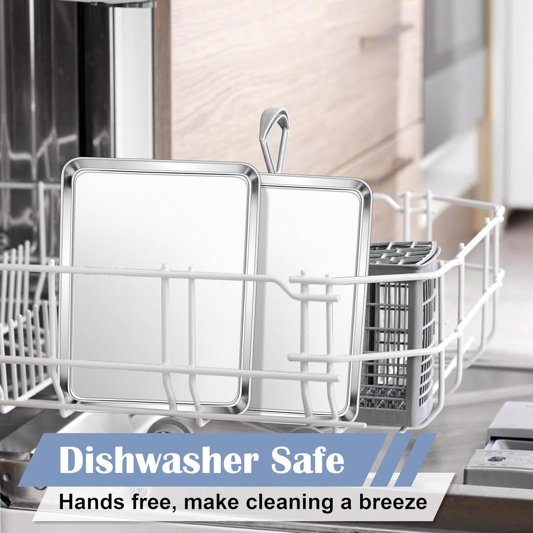 Stainless Steel Baking Sheets, 12.4” x9.7” x 1” Baking Cookie Sheets Pans for Oven, Non - toxic Metal Trays for Cake Cookies, Healthy & Rust Free, Mirror Finish & Dishwasher Safe, 2 Pack - Just Closeouts Canada Inc.