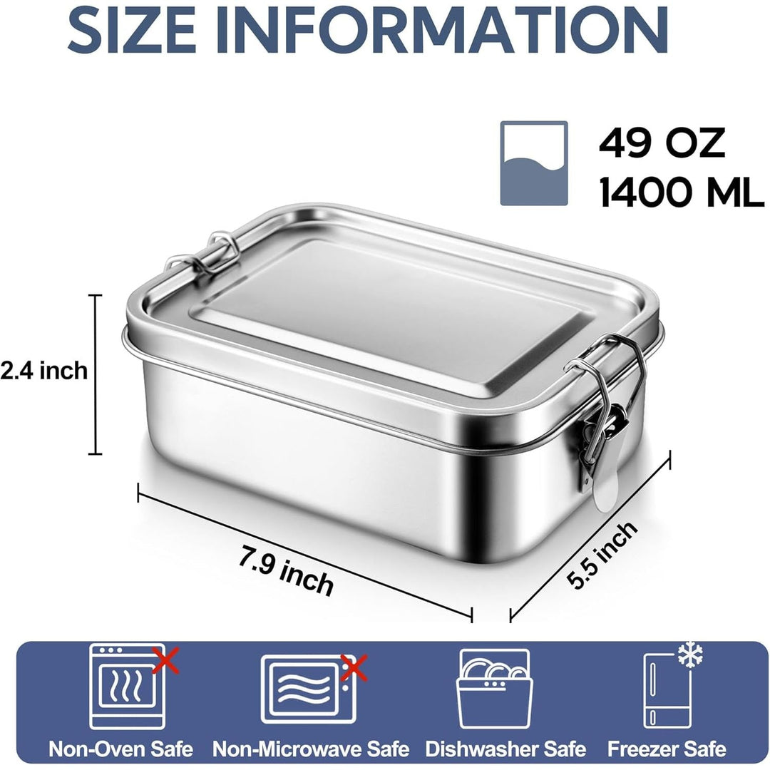 Stainless Steel Bento Box, Large 1400ml Metal Bento Lunch Box Container, 49oz Leak - Proof Lunch Container with Lids and 2 Removable Dividers, Reusable Meal Storage for Camping Picnic Travel Work - Just Closeouts Canada Inc.