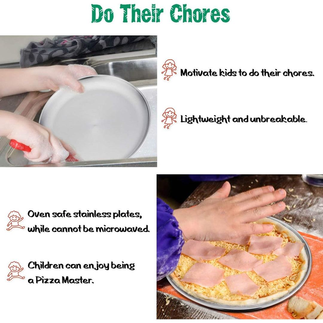 Stainless Steel Plates Set of 4, 8 - inch Metal Dinner Plates for Kids Toddlers, Great for Self - feeding/Picnic/Outdoor Camping, Healthy & Non - toxic, Shatterproof & Dishwasher Safe - Just Closeouts Canada Inc.