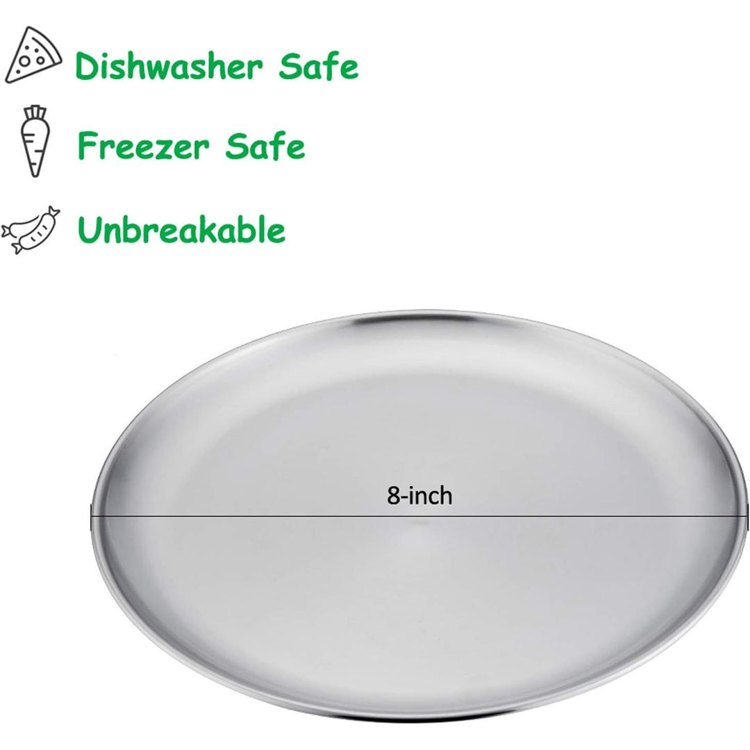 Stainless Steel Plates Set of 4, 8 - inch Metal Dinner Plates for Kids Toddlers, Great for Self - feeding/Picnic/Outdoor Camping, Healthy & Non - toxic, Shatterproof & Dishwasher Safe - Just Closeouts Canada Inc.