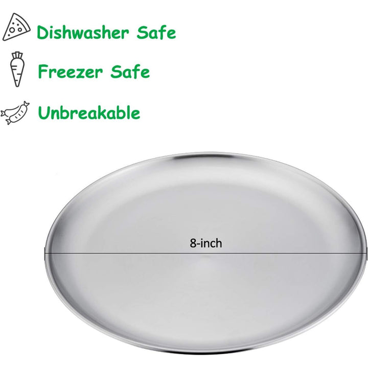 Stainless Steel Plates Set of 4, 8 - inch Metal Dinner Plates for Kids Toddlers, Great for Self - feeding/Picnic/Outdoor Camping, Healthy & Non - toxic, Shatterproof & Dishwasher Safe - Just Closeouts Canada Inc.