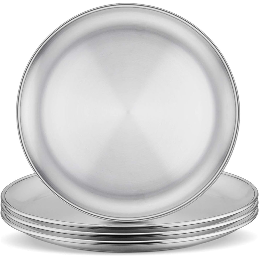 Stainless Steel Plates Set of 4, 8 - inch Metal Dinner Plates for Kids Toddlers, Great for Self - feeding/Picnic/Outdoor Camping, Healthy & Non - toxic, Shatterproof & Dishwasher Safe - Just Closeouts Canada Inc.