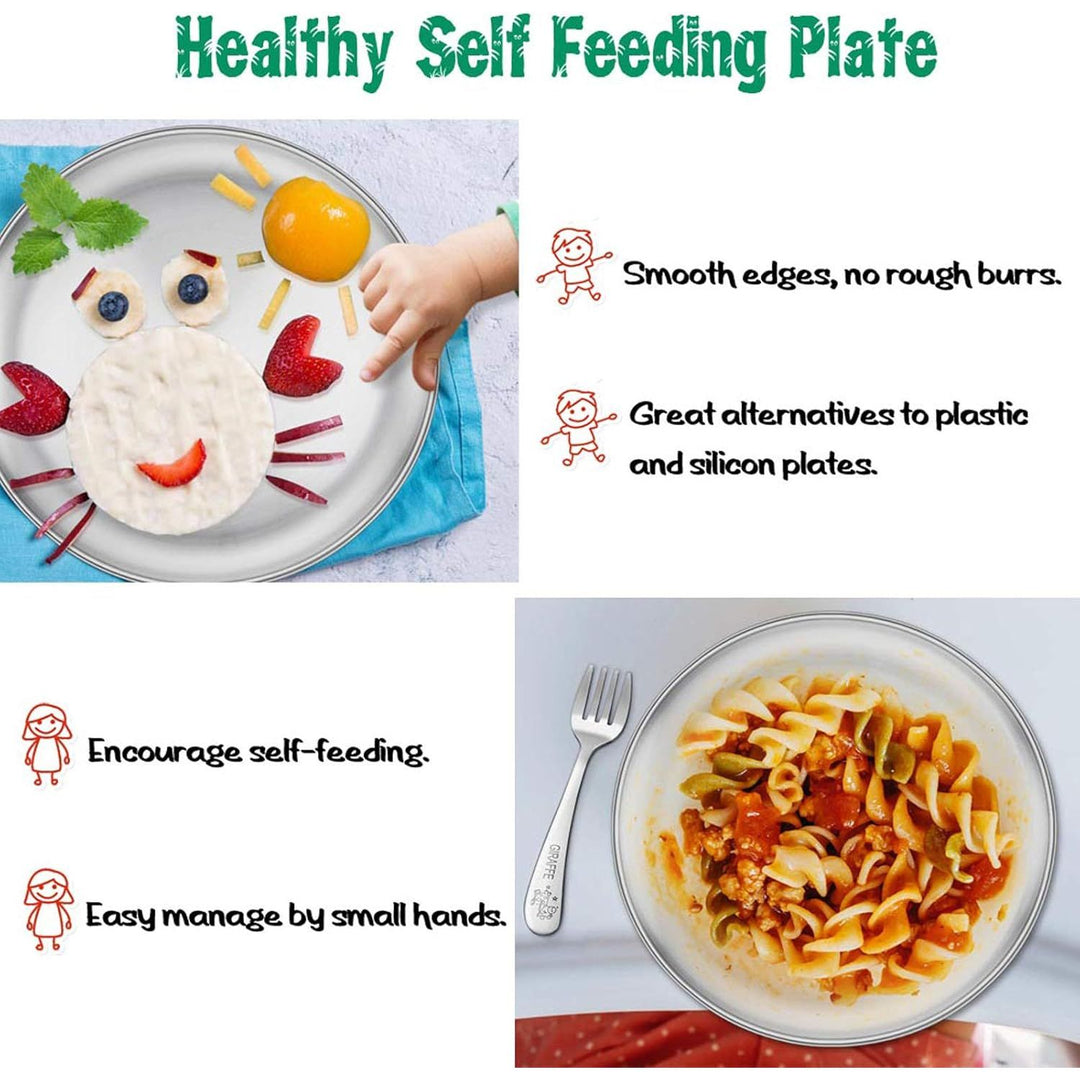 Stainless Steel Plates Set of 4, 8 - inch Metal Dinner Plates for Kids Toddlers, Great for Self - feeding/Picnic/Outdoor Camping, Healthy & Non - toxic, Shatterproof & Dishwasher Safe - Just Closeouts Canada Inc.