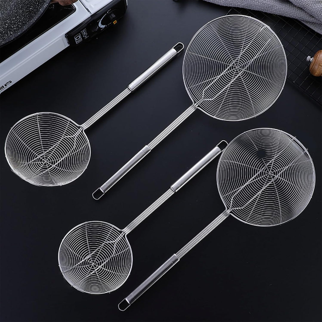 Stainless Steel Spider Skimmer, Set of 2 Professional Kitchen Pasta Strainer Spoon with Long Handle (L17 x D7.5 and L15.7 x D6) - Just Closeouts Canada Inc.