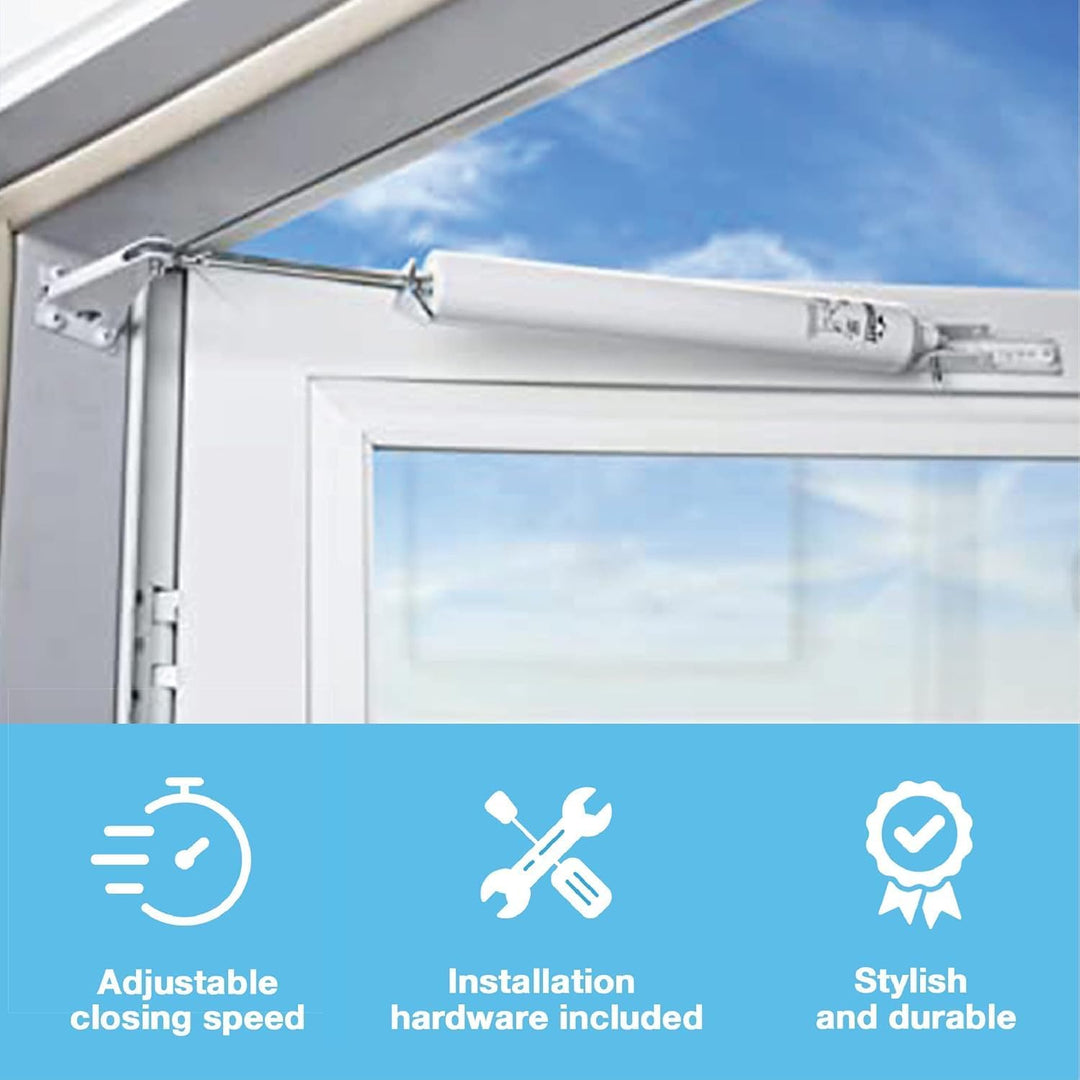 Standard Duty Pneumatic Closer | Out-Swinging Screen or Storm Doors | Adjustable Closing Speed | Stylish & Durable | Clean Subtle Look | Installation Hardware Included | 1-Pack (White) - Just Closeouts Canada Inc.
