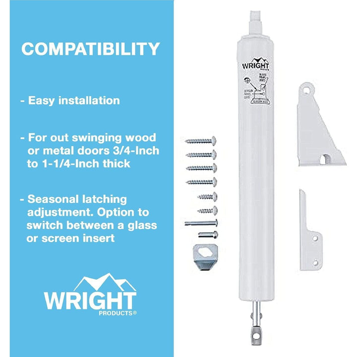 Standard Duty Pneumatic Closer | Out-Swinging Screen or Storm Doors | Adjustable Closing Speed | Stylish & Durable | Clean Subtle Look | Installation Hardware Included | 1-Pack (White) - Just Closeouts Canada Inc.