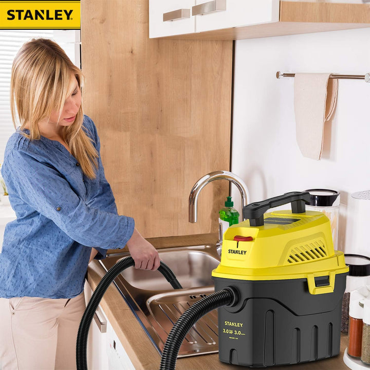 Stanley SL18910P-3 Wet/Dry, 3 Gallon, 3 Horsepower, Portable Car Vacuum, 3.0 HP AC, Black+Yellow - Just Closeouts Canada Inc.