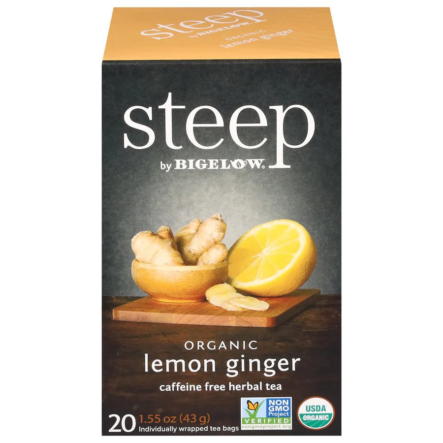 Steep by Bigelow Organic Lemon Ginger Caffeine Free Herbal Tea 20 count - Just Closeouts Canada Inc.072310127043