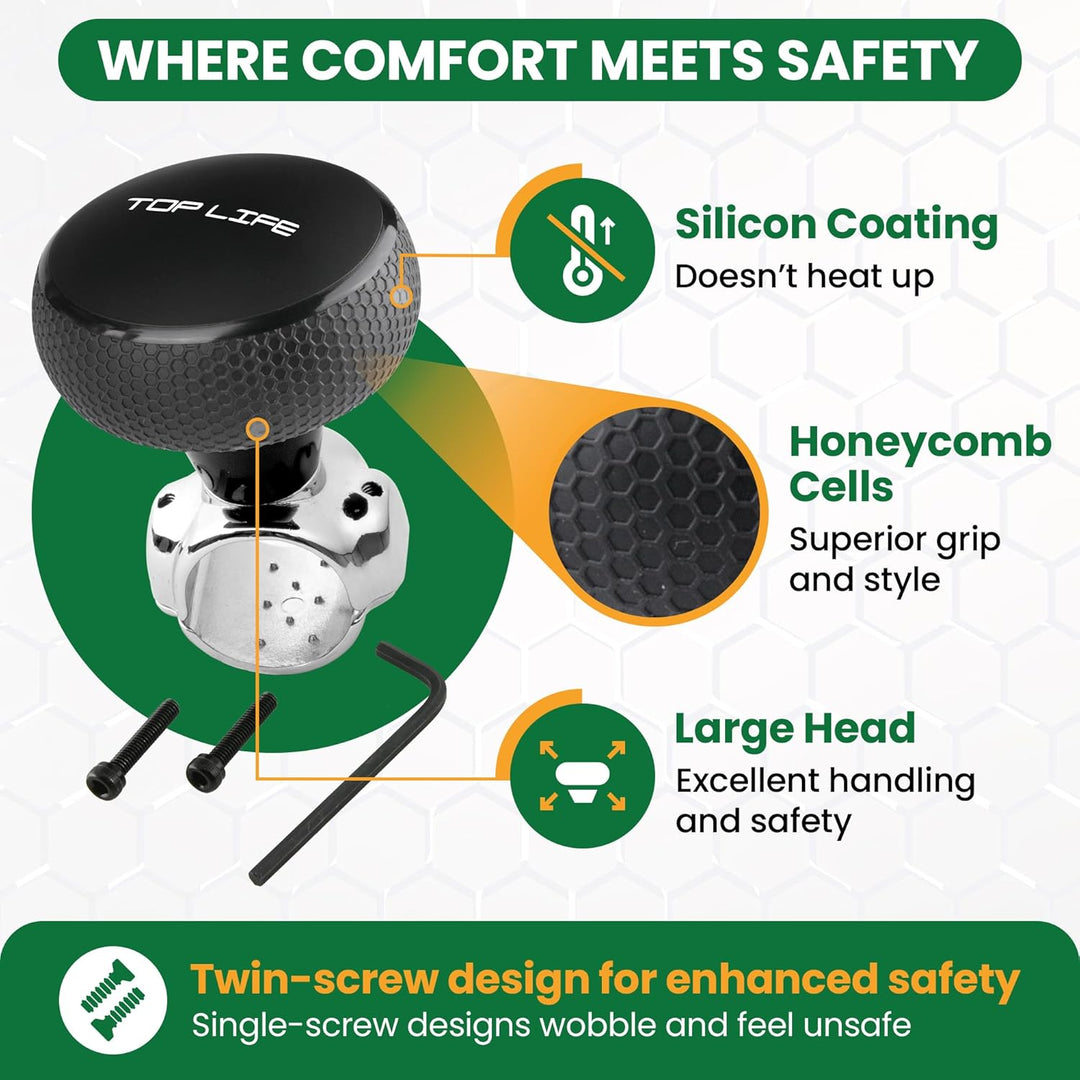 Steering Wheel Knob - Silicone Coated for Extra Grip - Compatible with Any Steering Wheels - Smooth Brodie Suicide Spinner Knob for Car, Tractor, Mower, Boat - Just Closeouts Canada Inc.